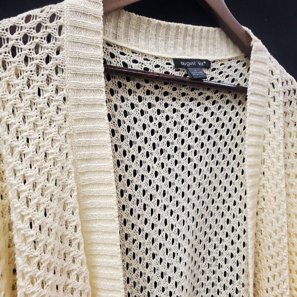 August Silk Womens Open Knit Beach Cardigan Size L Ivory Fairy Costal Vacation - Picture 2 of 10